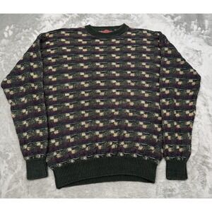 Vintage Stone Haven Sweater Large 3D Textured Knit Wool Coogi Style Grandpa 80s